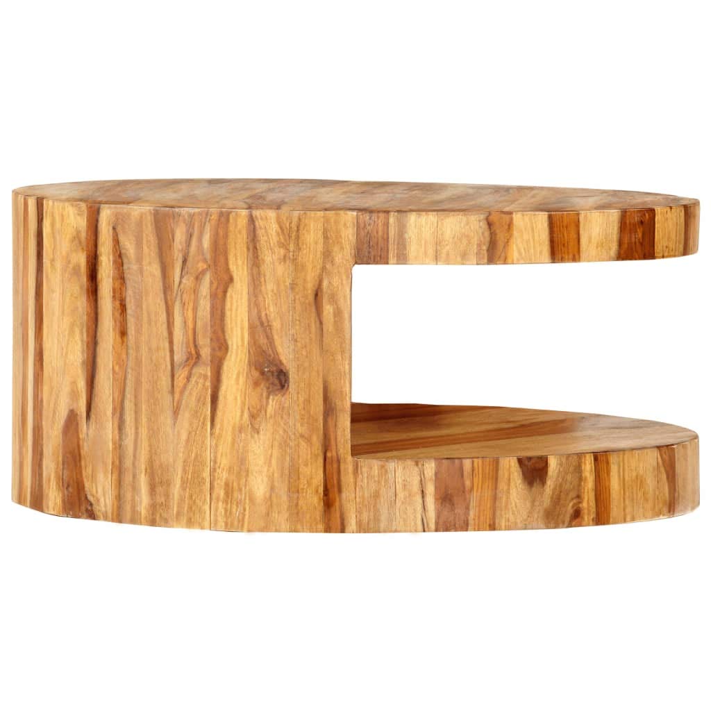 Sheesham Wood Round Coffee Table with Storage Shelf C47814