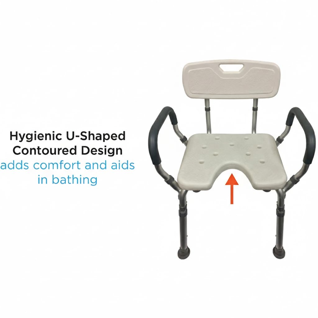 Bath & Shower Seat with U-Shaped Cutout, Padded Removable Arms & Back Z206
