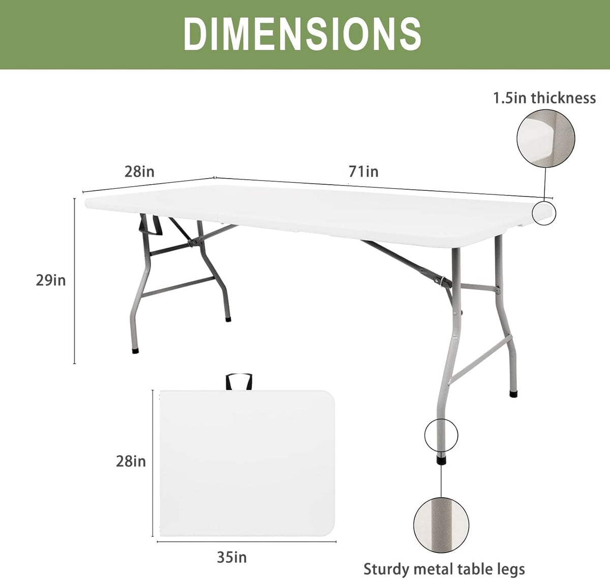 6FT Plastic Folding Table with Lock and Handle L613