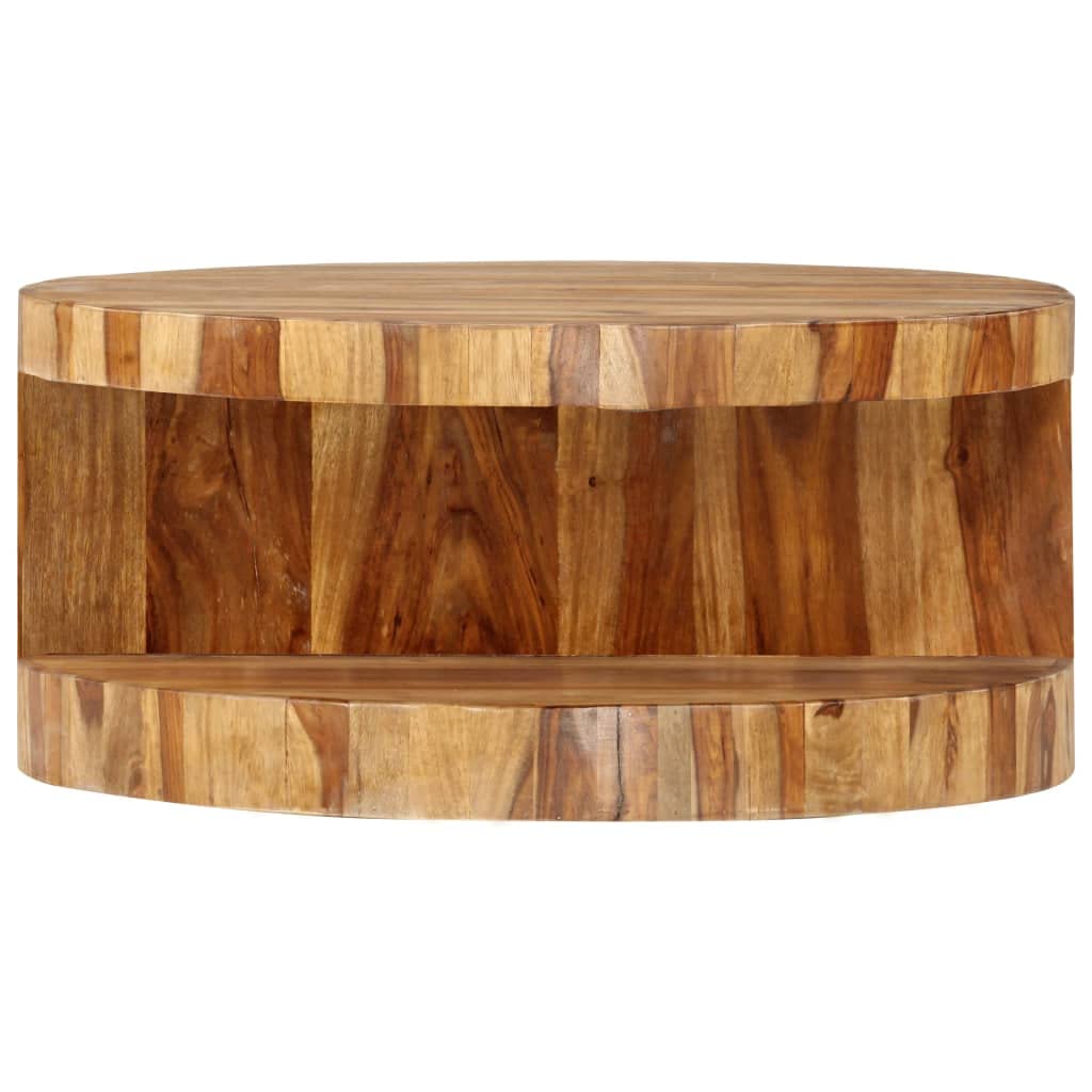 Sheesham Wood Round Coffee Table with Storage Shelf C47814