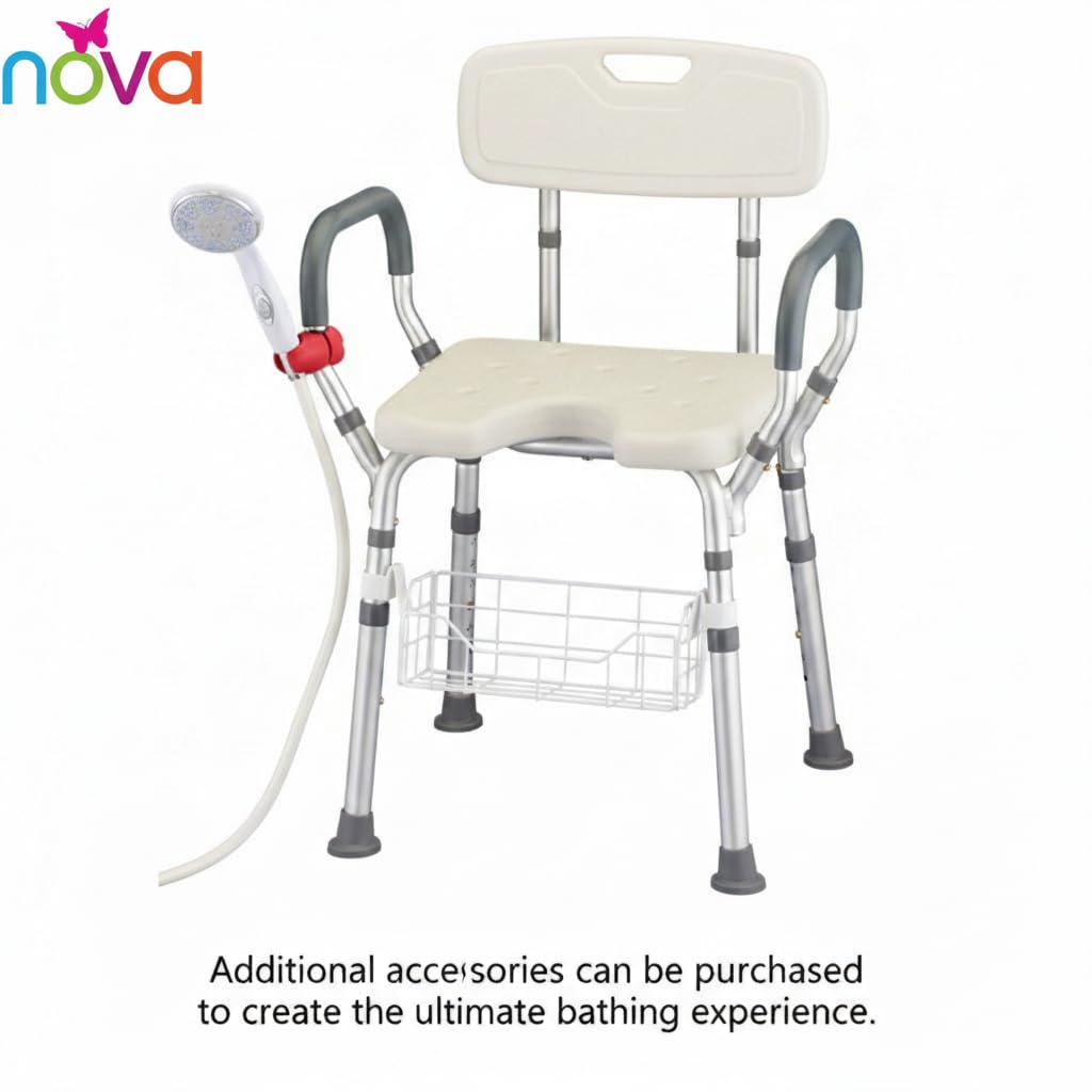 Bath & Shower Seat with U-Shaped Cutout, Padded Removable Arms & Back Z206