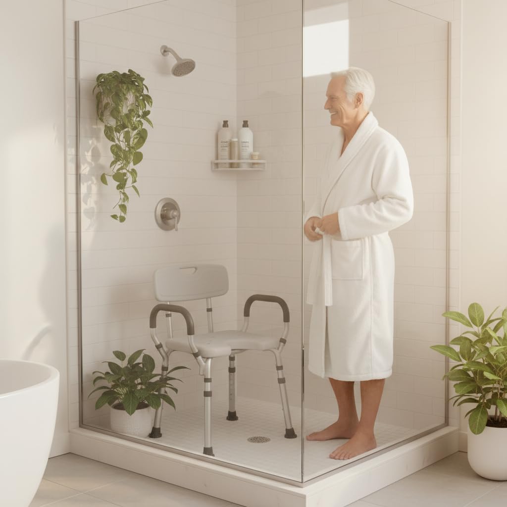 Bath & Shower Seat with U-Shaped Cutout, Padded Removable Arms & Back Z206