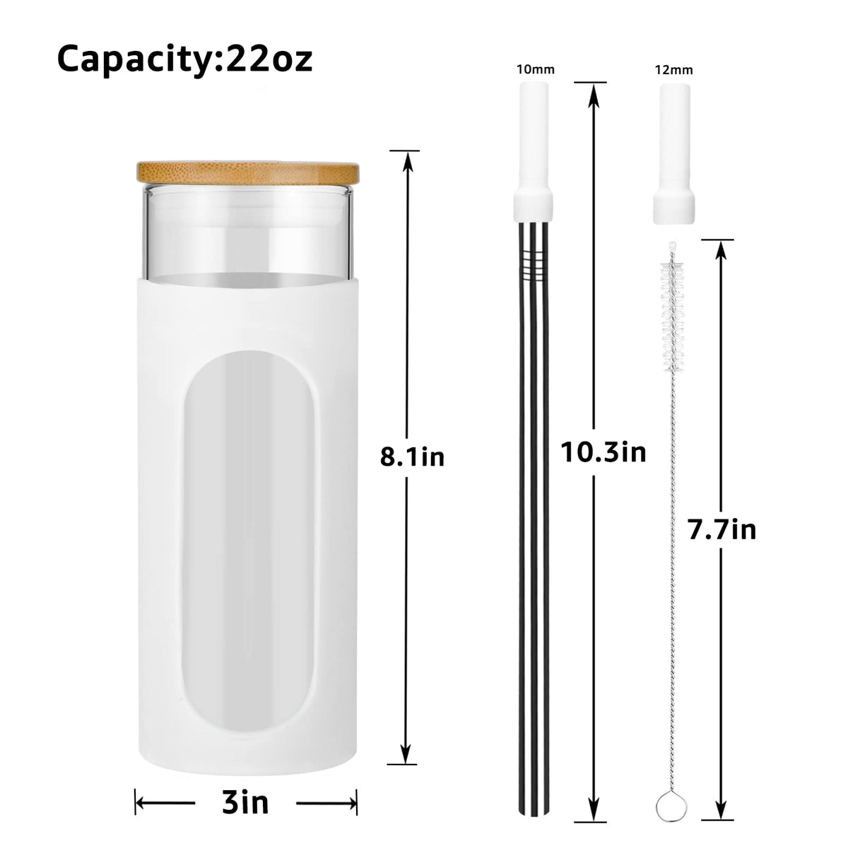 22 oz Glass Tumbler with Lid and Straw H8094