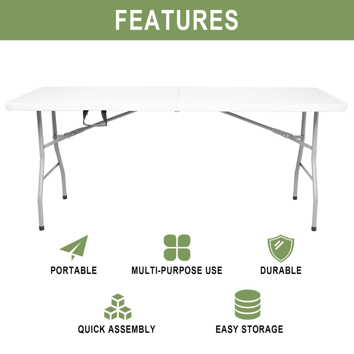 6FT Plastic Folding Table with Lock and Handle L613