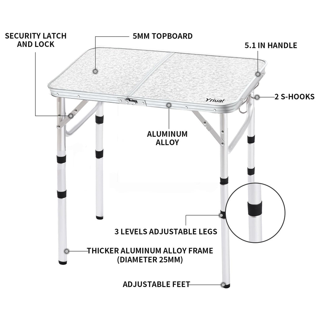 Folding Camping Table, Adjustable Height Portable Picnic Table, 24"x 16" J93885
