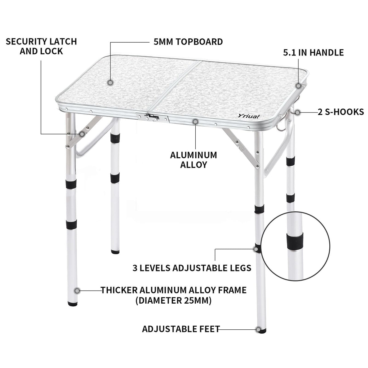 Folding Camping Table, Adjustable Height Portable Picnic Table, 24"x 16" J93885