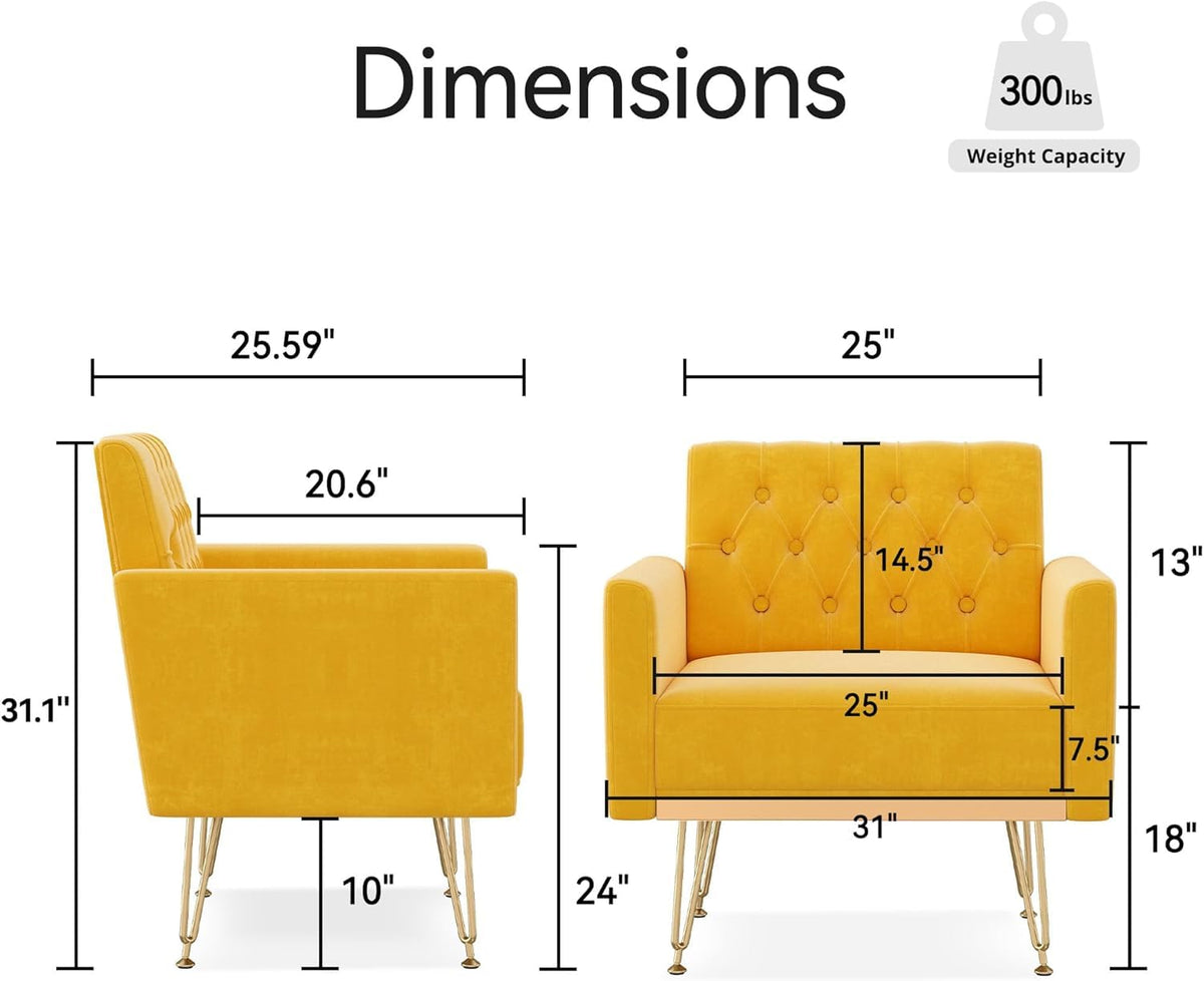 Velvet Upholstered Single Sofa Couch with Gold Metal Legs C703423