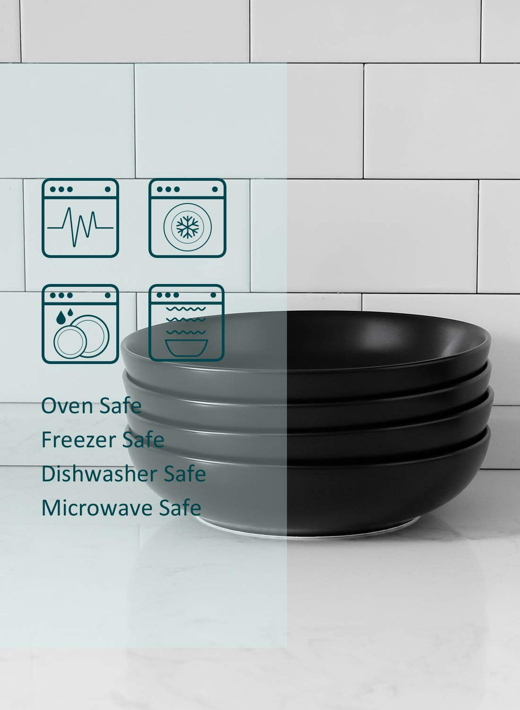 Matte Black Porcelain Pasta Bowls Set of 4 N15272