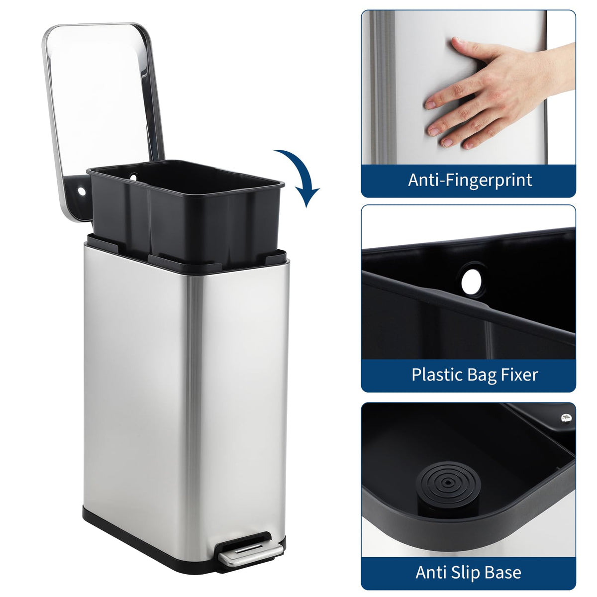 13 Gallon Stainless Steel Slim Kitchen Trash Can V521611