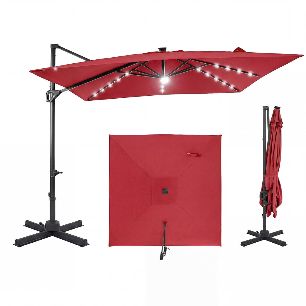 10ft Solar LED Patio Umbrella with Aluminum Pole J837425