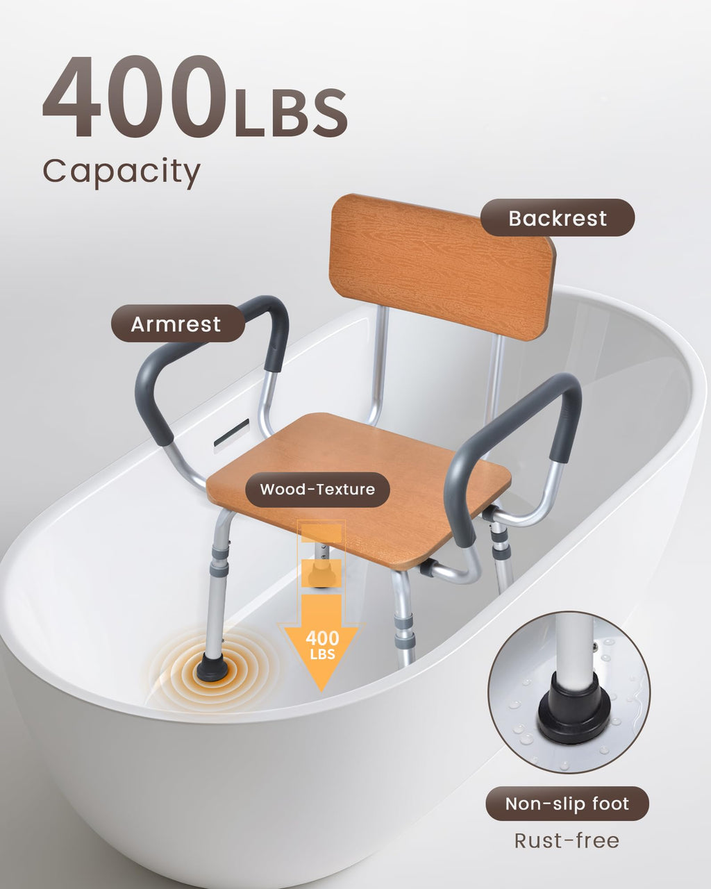 Height Adjustable Shower Chair with Arms and Back J705