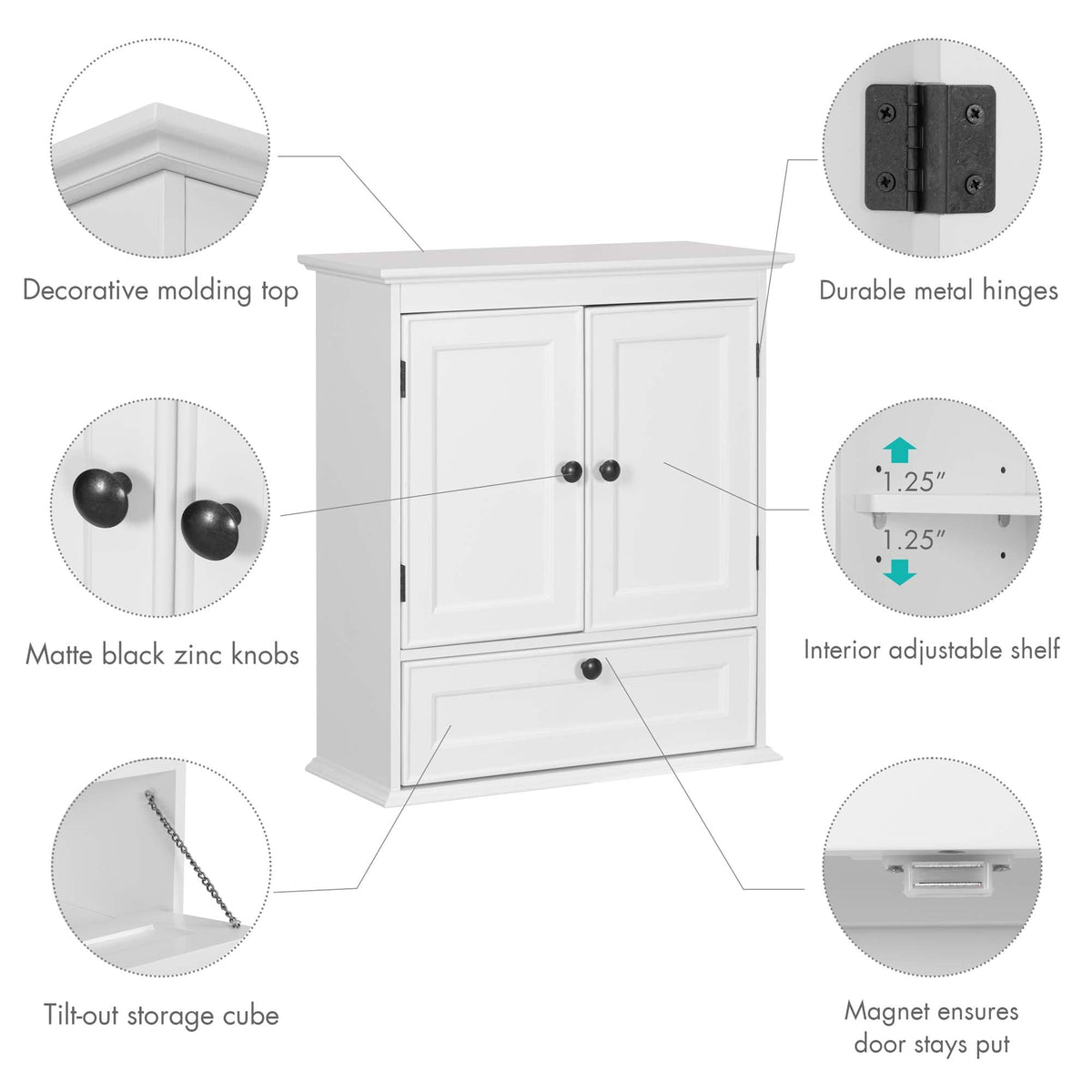 White Bathroom Wall Cabinet with Doors Z414