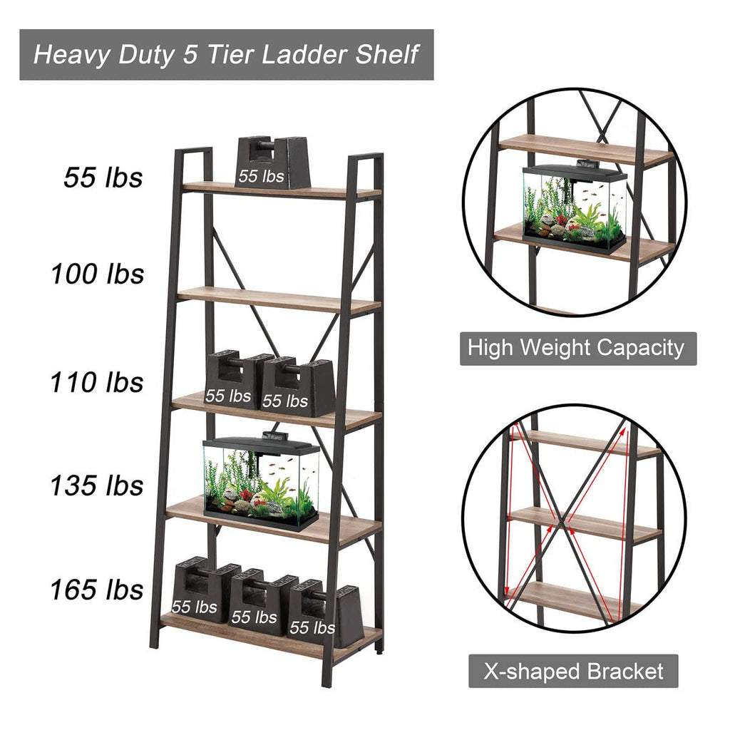 5 Tier Wood and Metal Ladder Bookshelf U699617