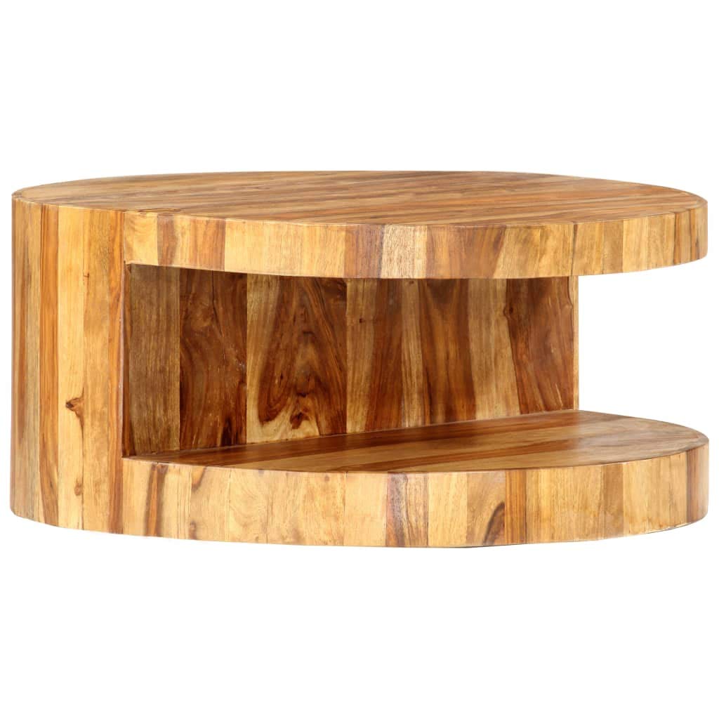 Sheesham Wood Round Coffee Table with Storage Shelf C47814