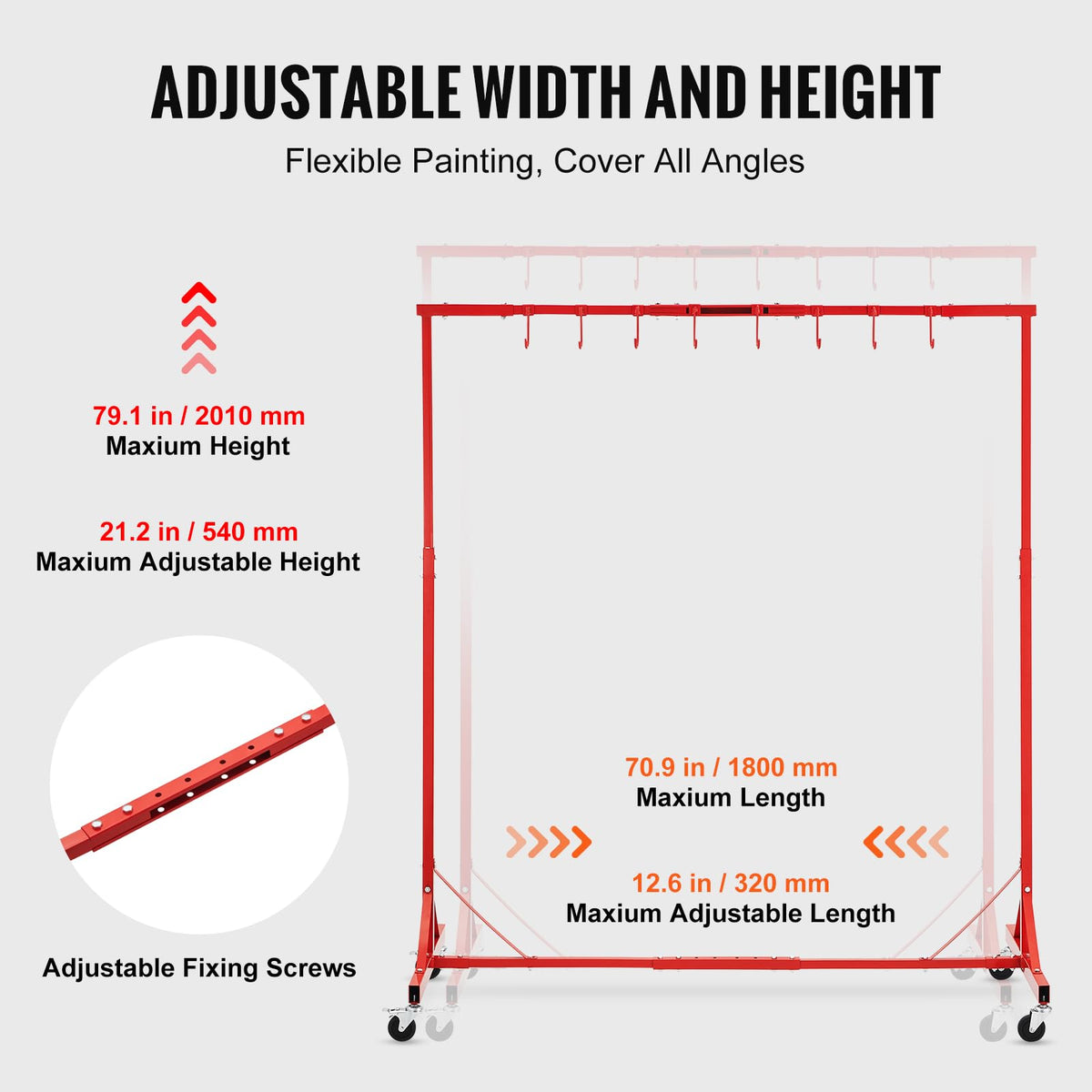Adjustable Height 66 lbs Capacity Painting Rack with 8 Hooks and 4 Swiveling Wheels K764697