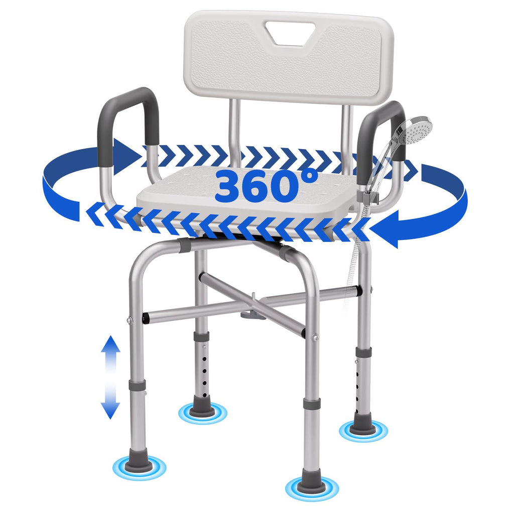 360° Swivel Shower Chair with Arms and Back, Adjustable Non-Slip V79742