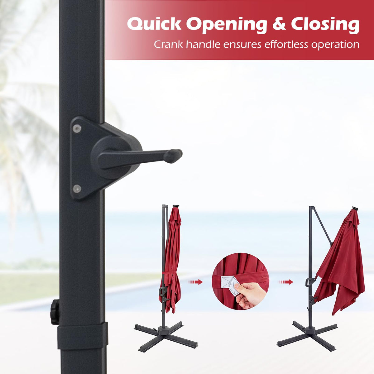 10ft Solar LED Patio Umbrella with Aluminum Pole J837425