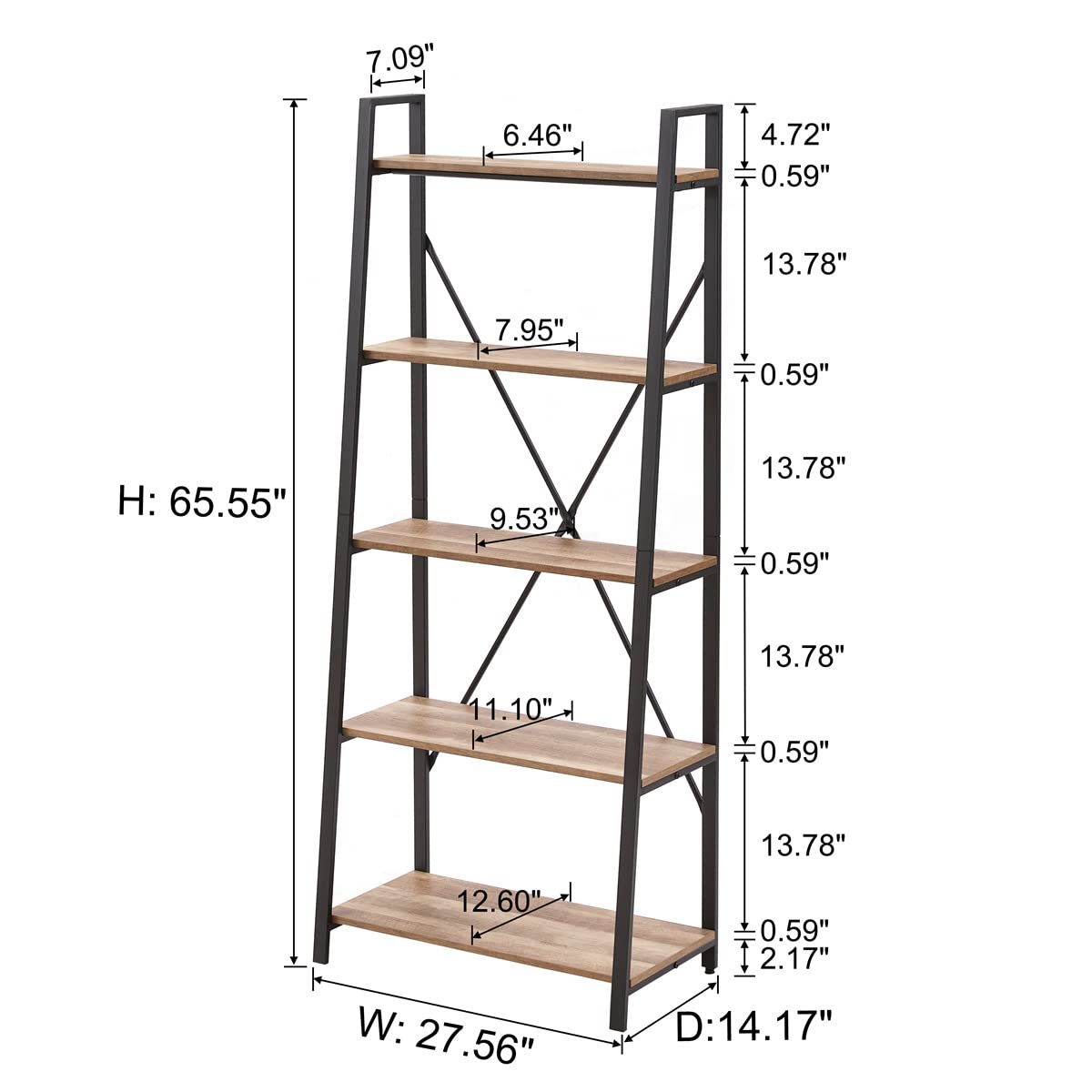 5 Tier Wood and Metal Ladder Bookshelf U699617