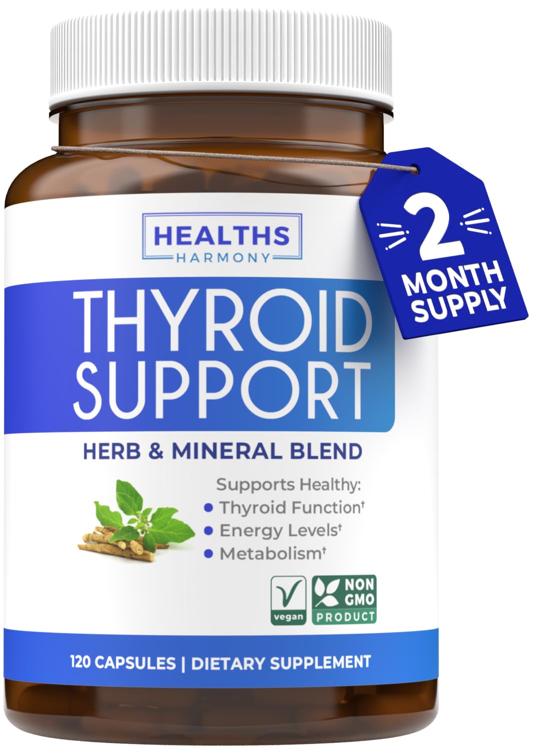 120 Capsules Thyroid Support Supplement with Iodine, Ashwagandha Root, Zinc, Selenium, Vitamin B12 Z68161