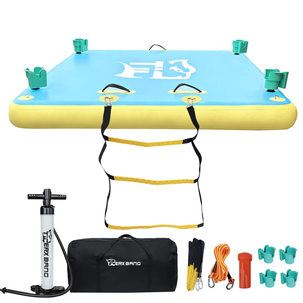 Inflatable Dock Floating Platform with Cup Holders 6x5ft Z472734