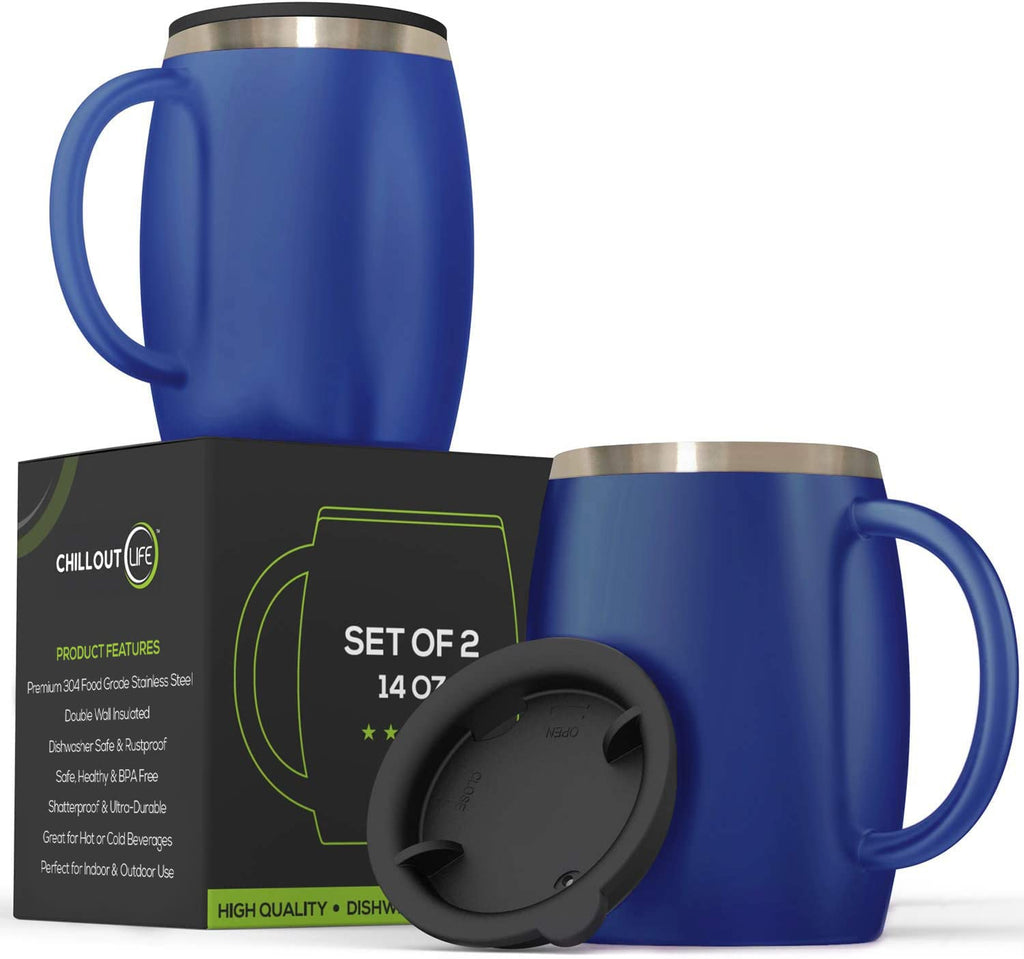 Stainless Steel Insulated Coffee Mugs Set of 2 14oz J342