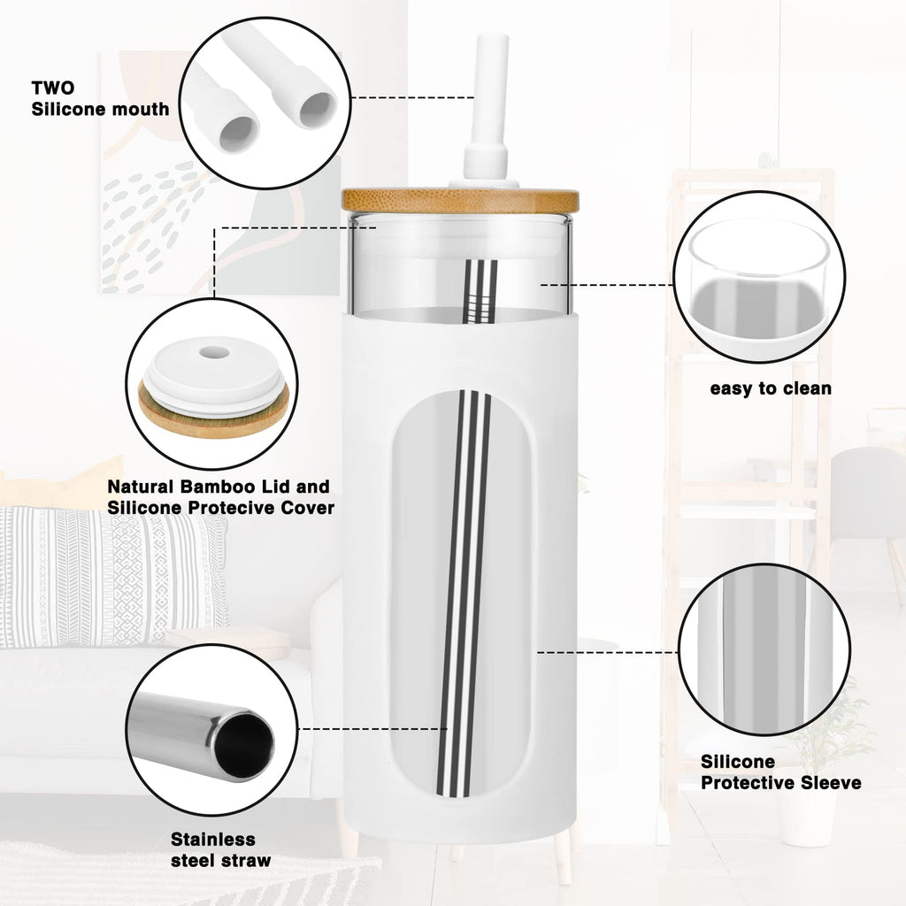 22 oz Glass Tumbler with Lid and Straw H8094