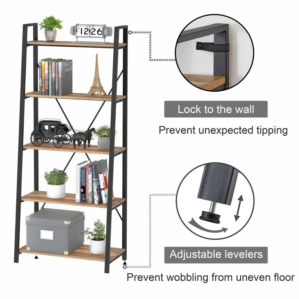 5 Tier Wood and Metal Ladder Bookshelf U699617