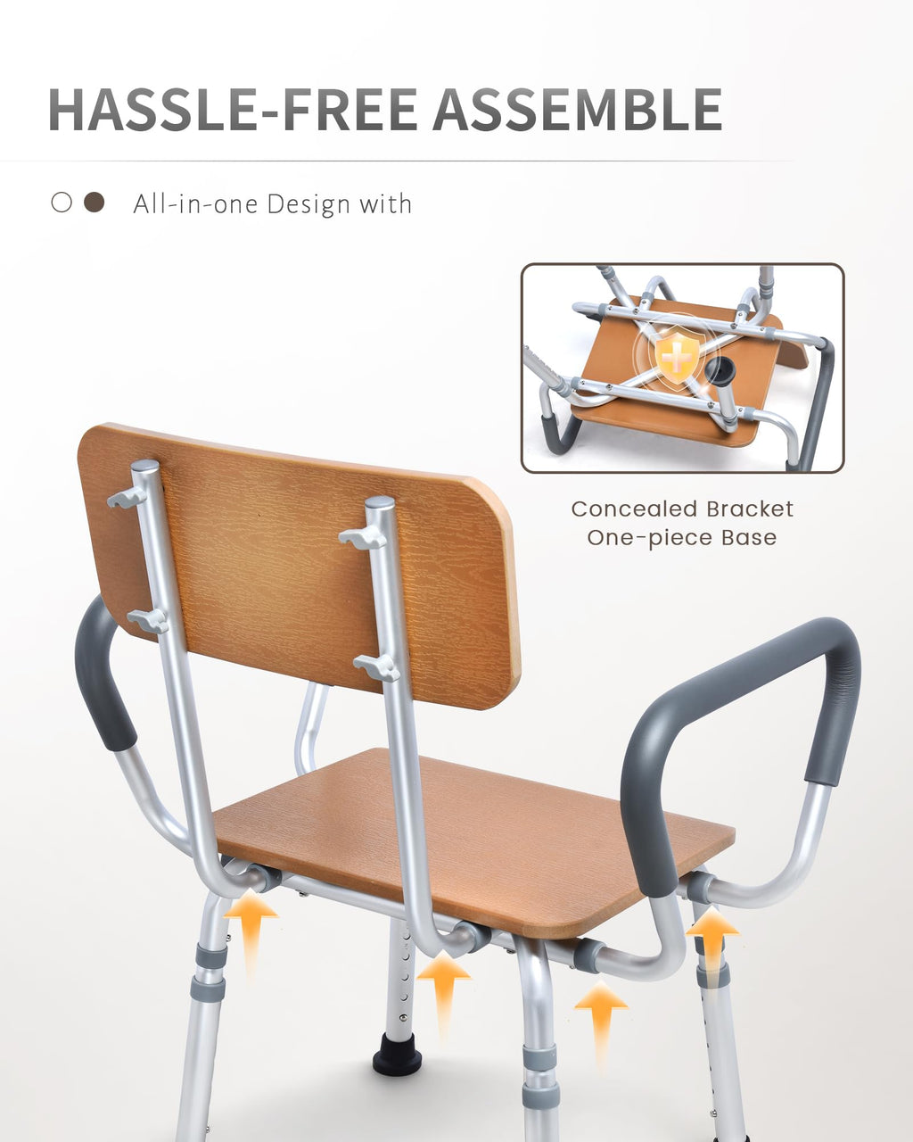 Height Adjustable Shower Chair with Arms and Back J705