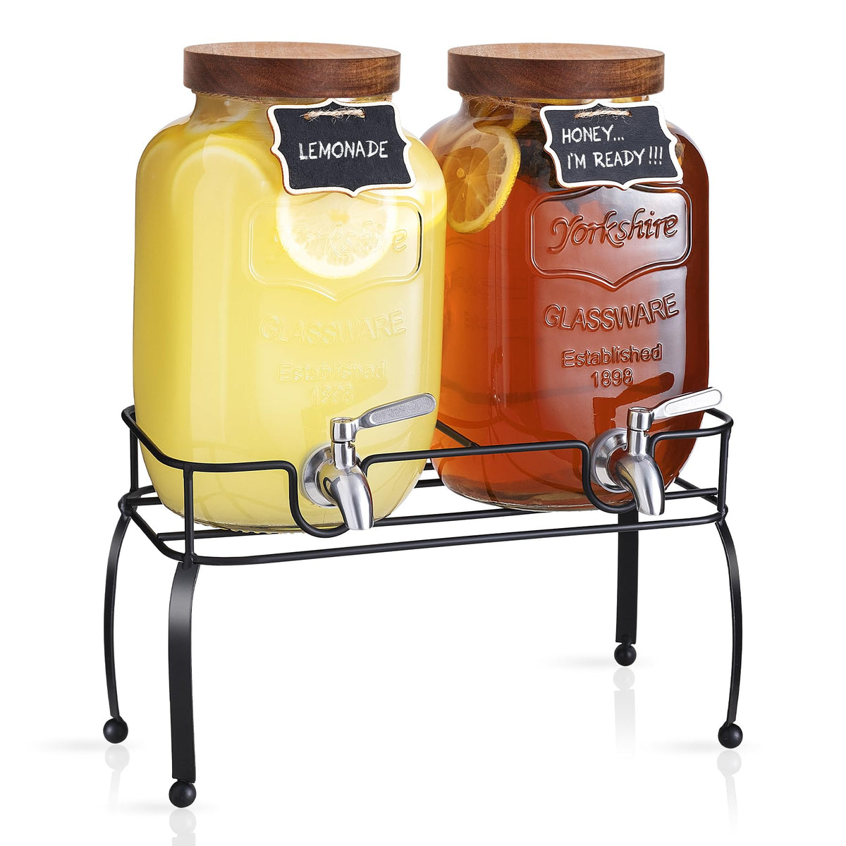 1 Gallon Glass Drink Dispenser with Stand, 2 Pcs Q56671