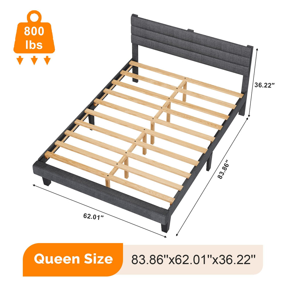 Queen Size Linen Fabric Upholstered Platform Bed Frame N89872