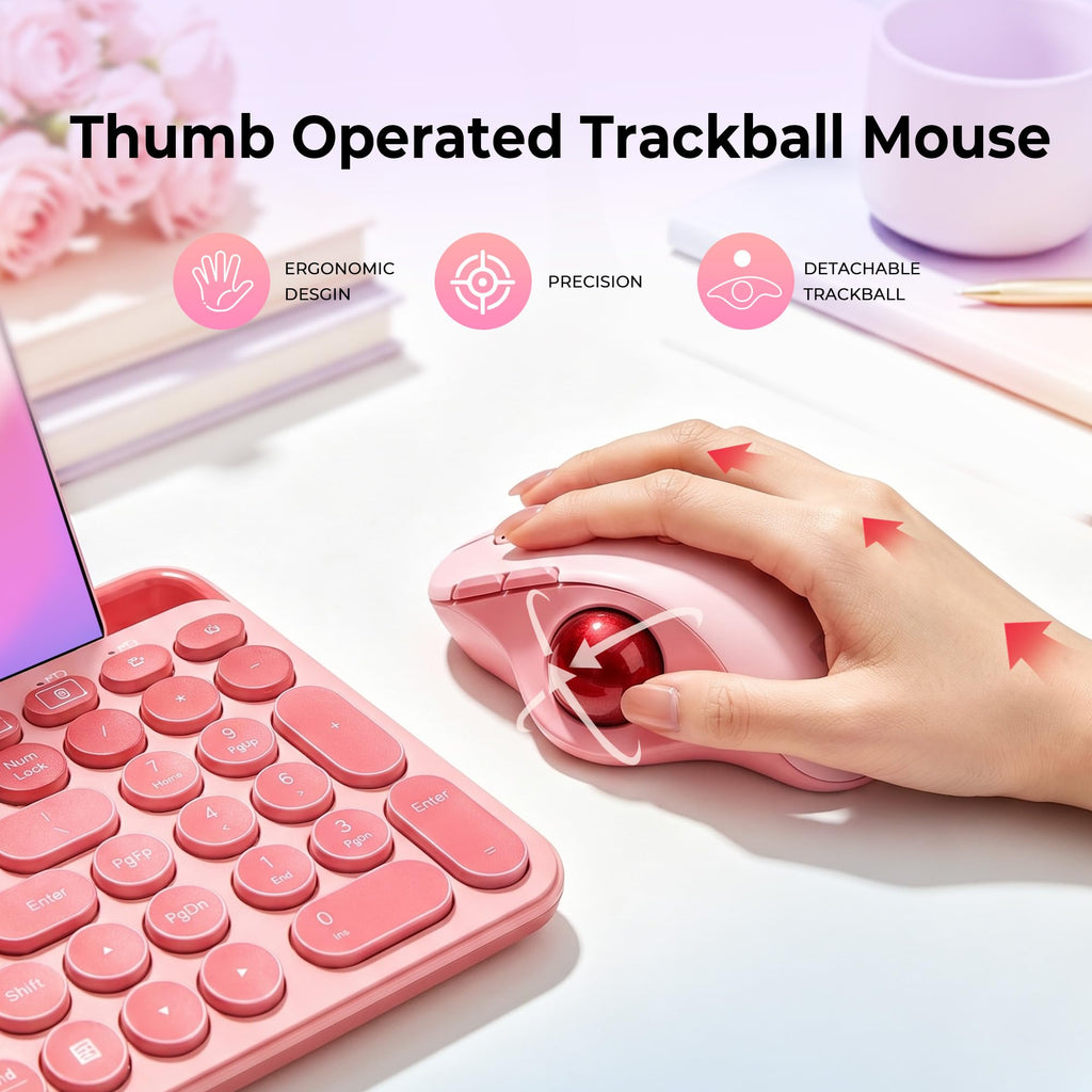 Wireless Ergonomic Pink Trackball Mouse B973085