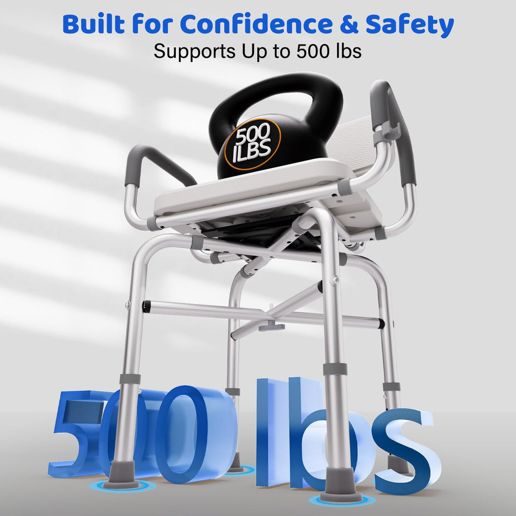 360° Swivel Shower Chair with Arms and Back, Adjustable Non-Slip V79742