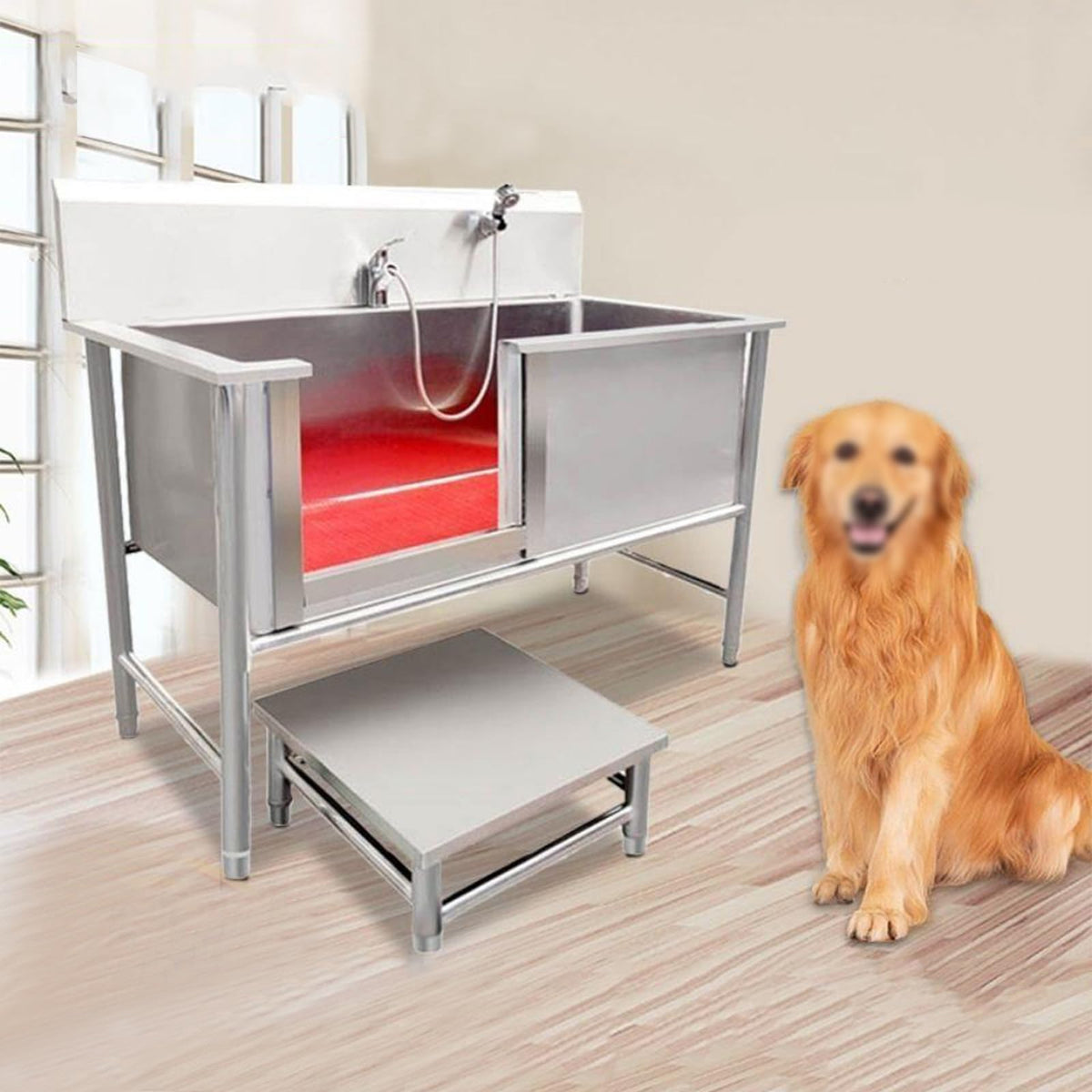 53'' Stainless Steel Pet Grooming Tub with Walk-in Stairs V443