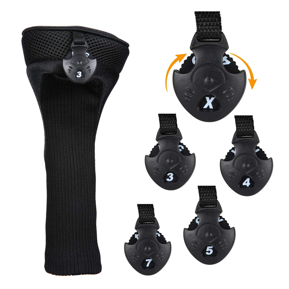 Black Golf Club Head Cover 3 Pcs N438731