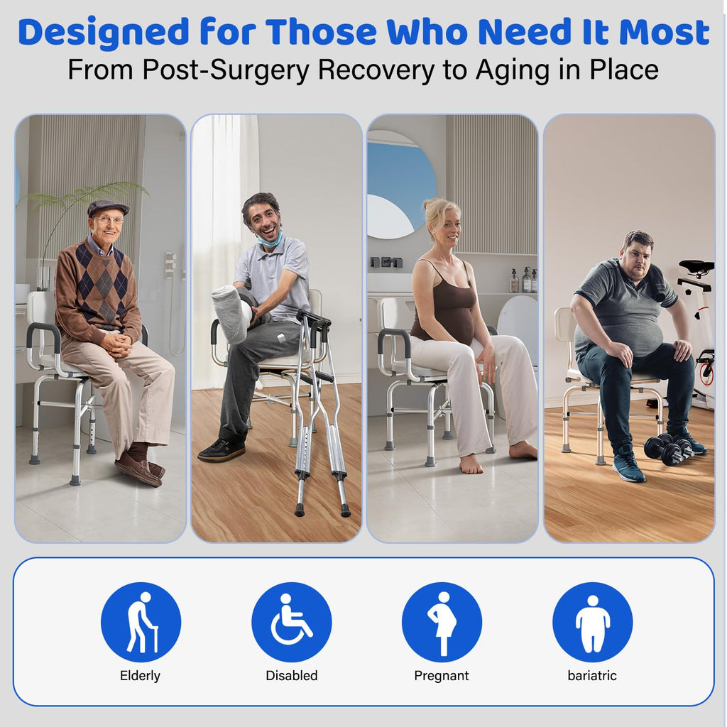 360° Swivel Shower Chair with Arms and Back, Adjustable Non-Slip V79742