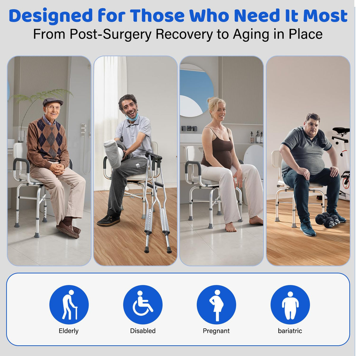 360° Swivel Shower Chair with Arms and Back, Adjustable Non-Slip V79742