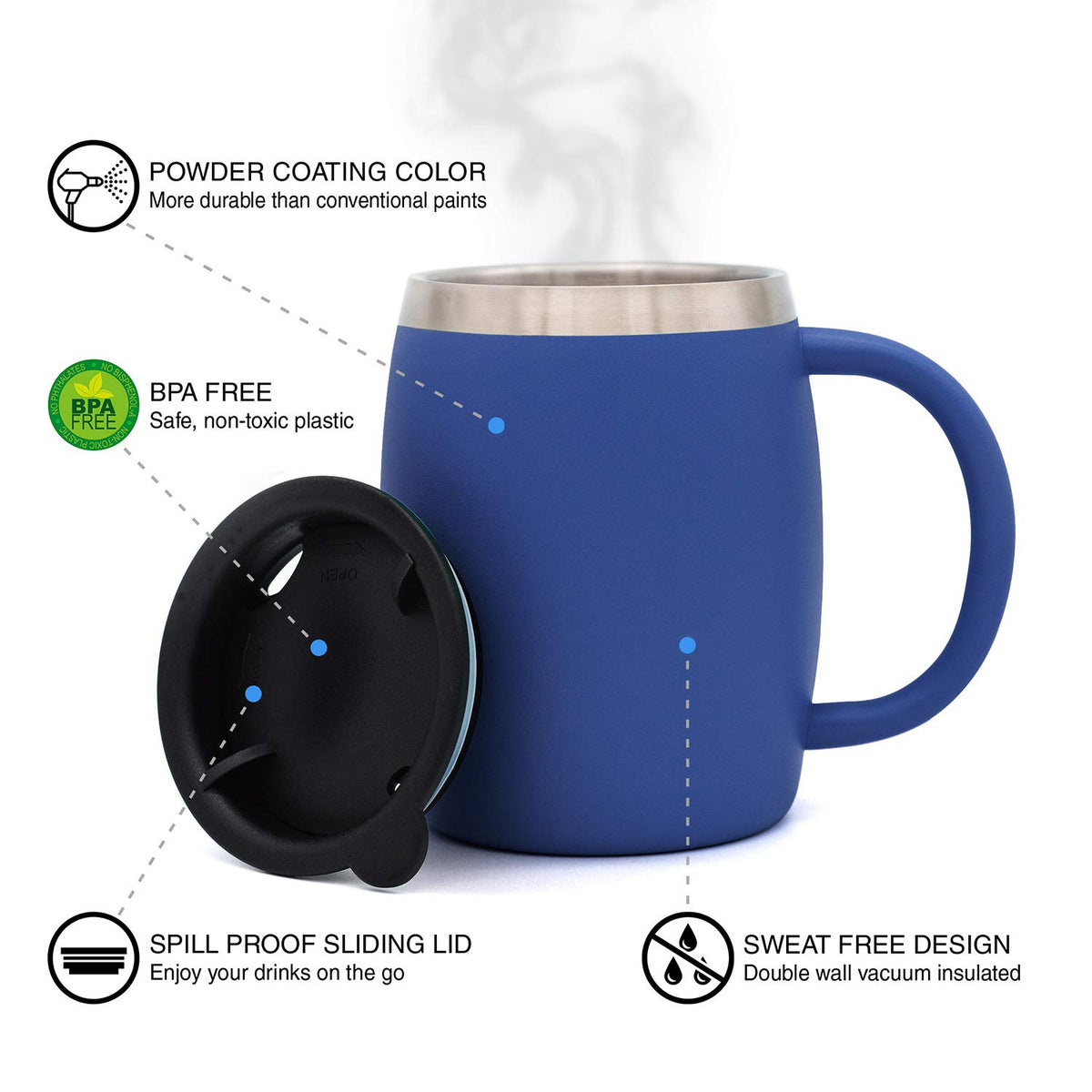 Stainless Steel Insulated Coffee Mugs Set of 2 14oz J342