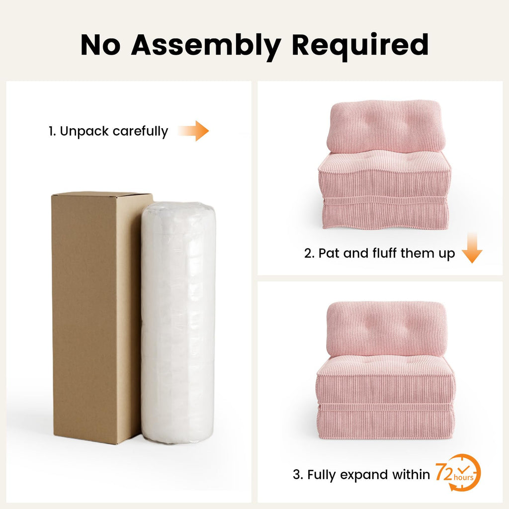 Pink Corduroy 3-in-1 Folding Sofa Bed with Memory Foam J1399