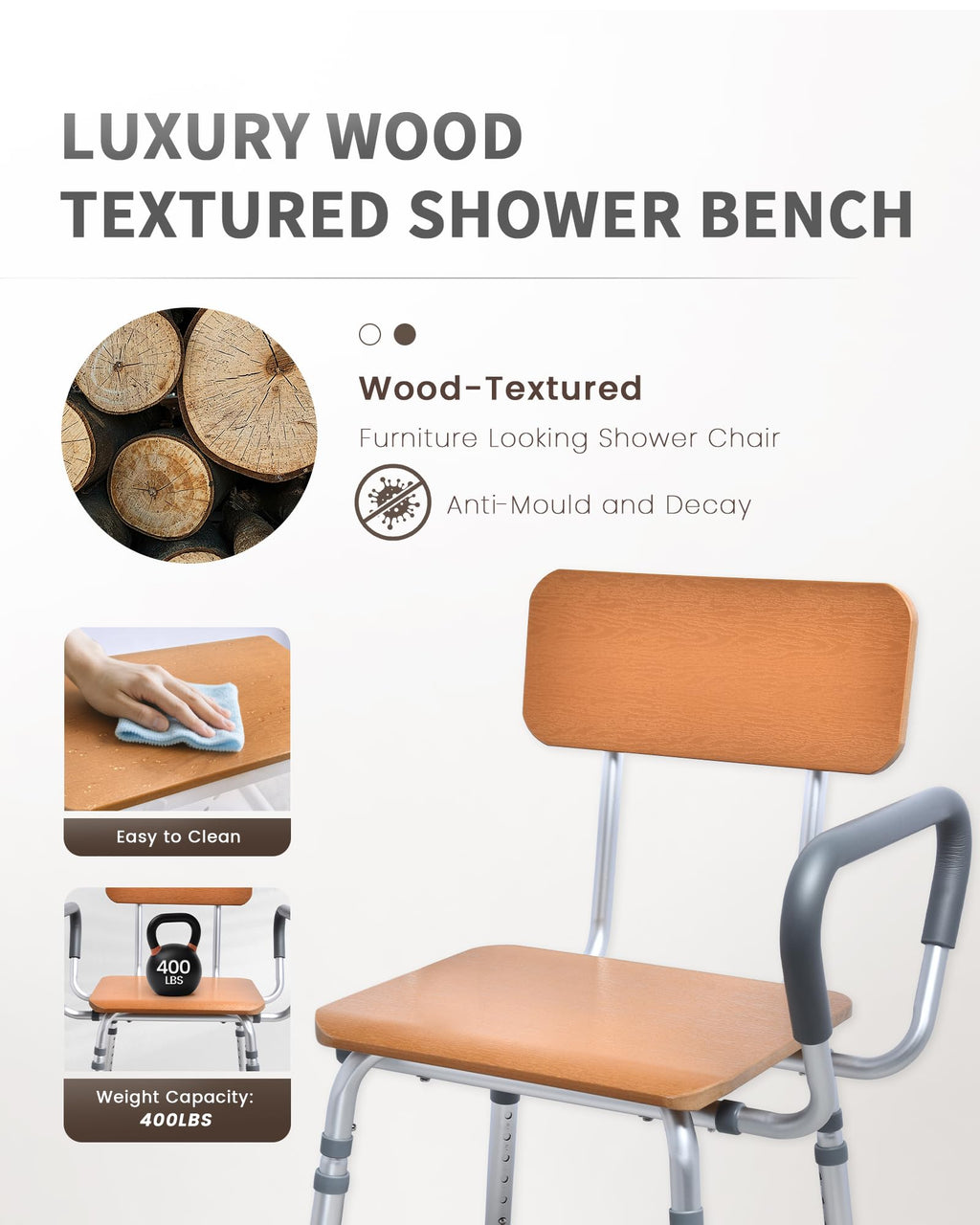 Height Adjustable Shower Chair with Arms and Back J705
