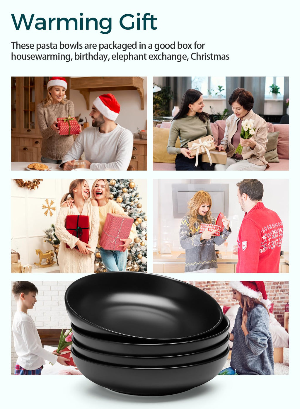 Matte Black Porcelain Pasta Bowls Set of 4 N15272