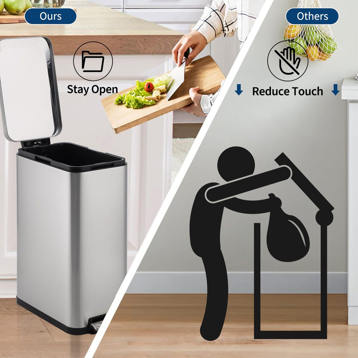 13 Gallon Stainless Steel Slim Kitchen Trash Can V521611