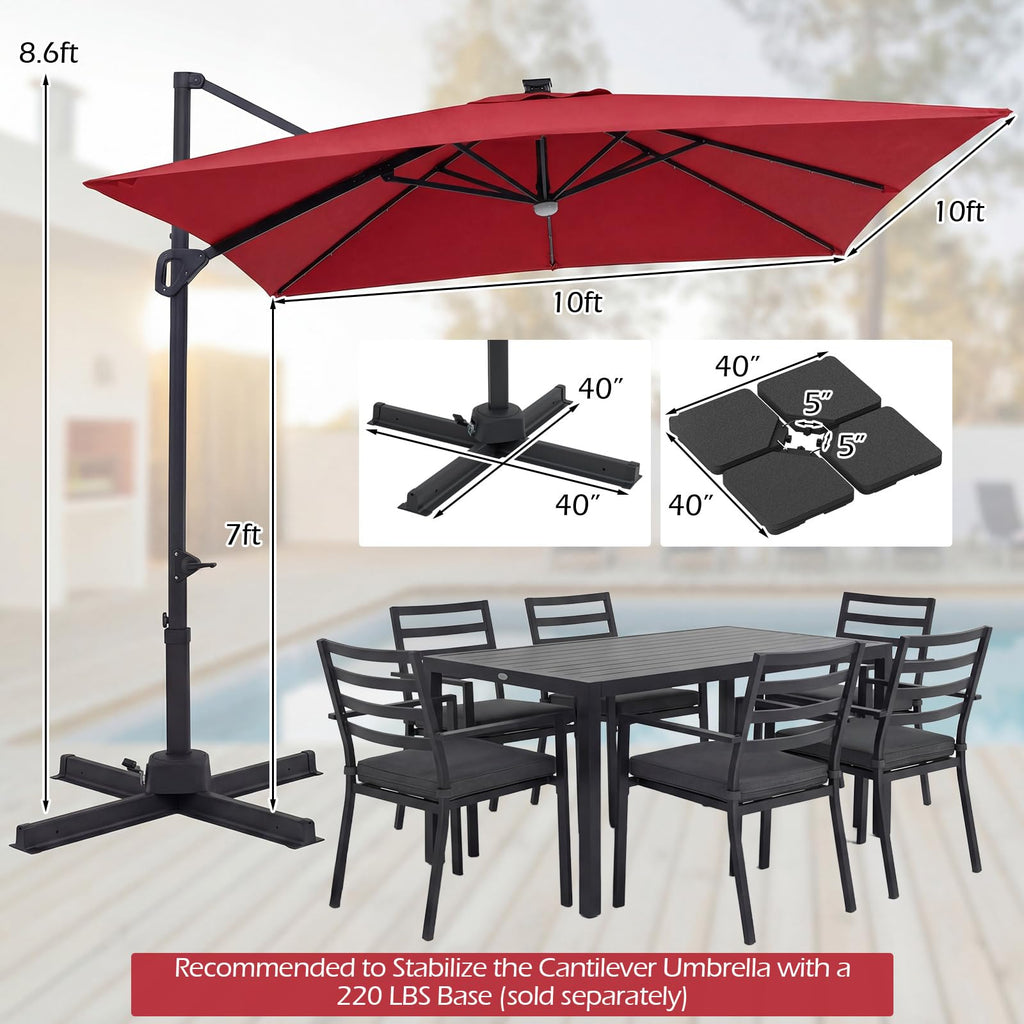 10ft Solar LED Patio Umbrella with Aluminum Pole J837425