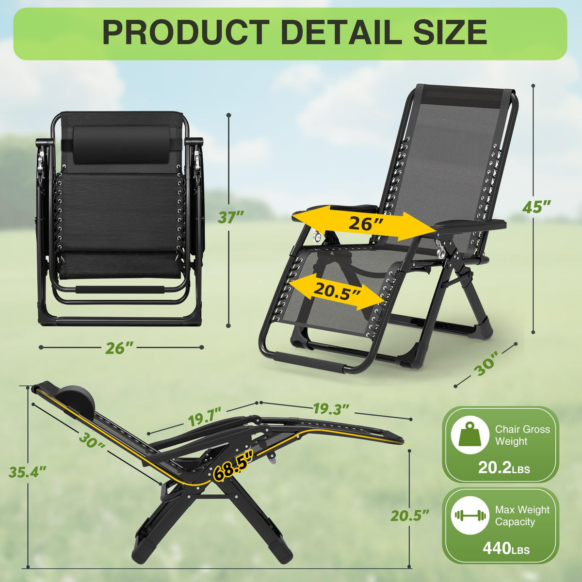 Zero Gravity Reclining Camping Chair Set of 2 with Cushion B38846