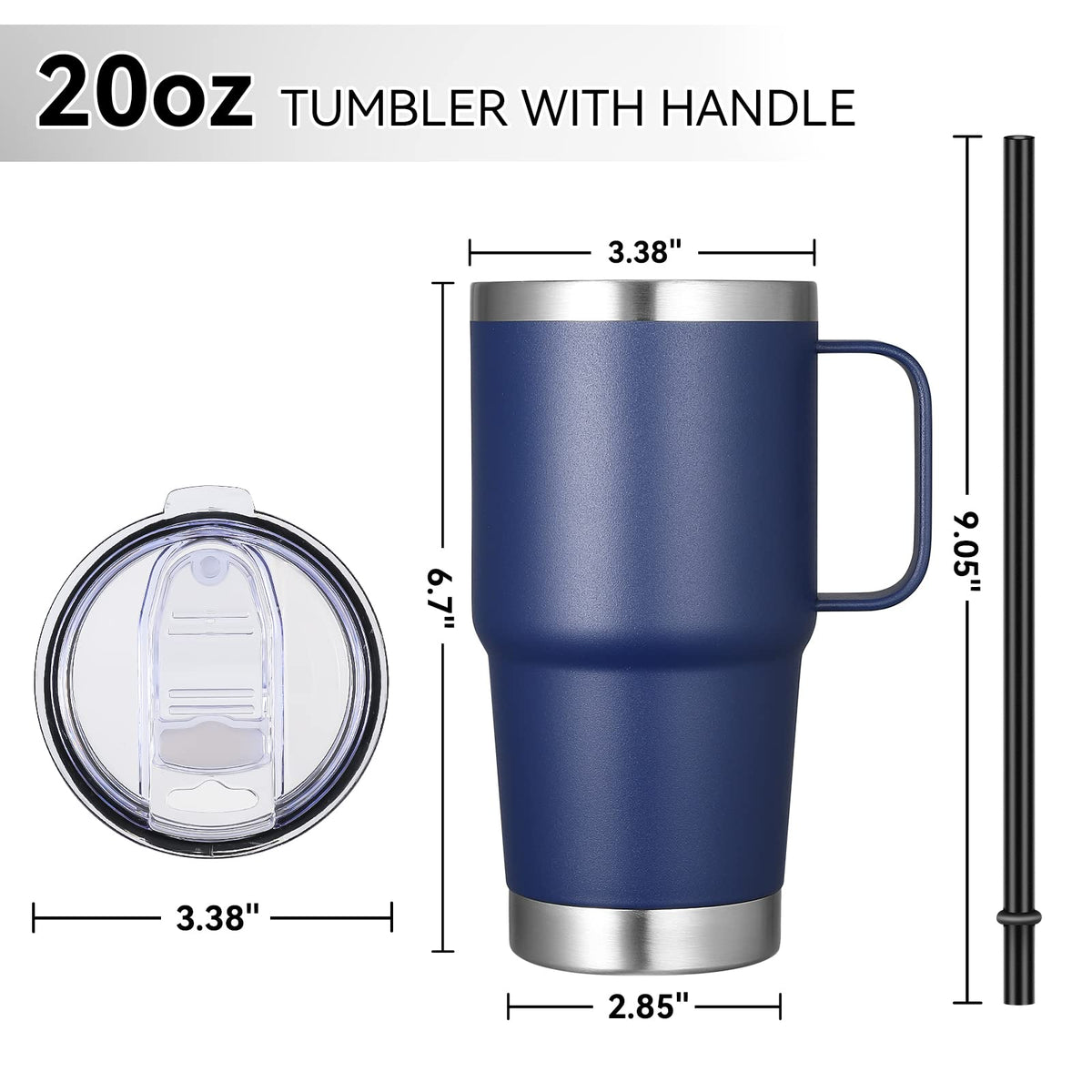20 oz Stainless Steel Insulated Tumbler with Handle Lid and Straw I5235