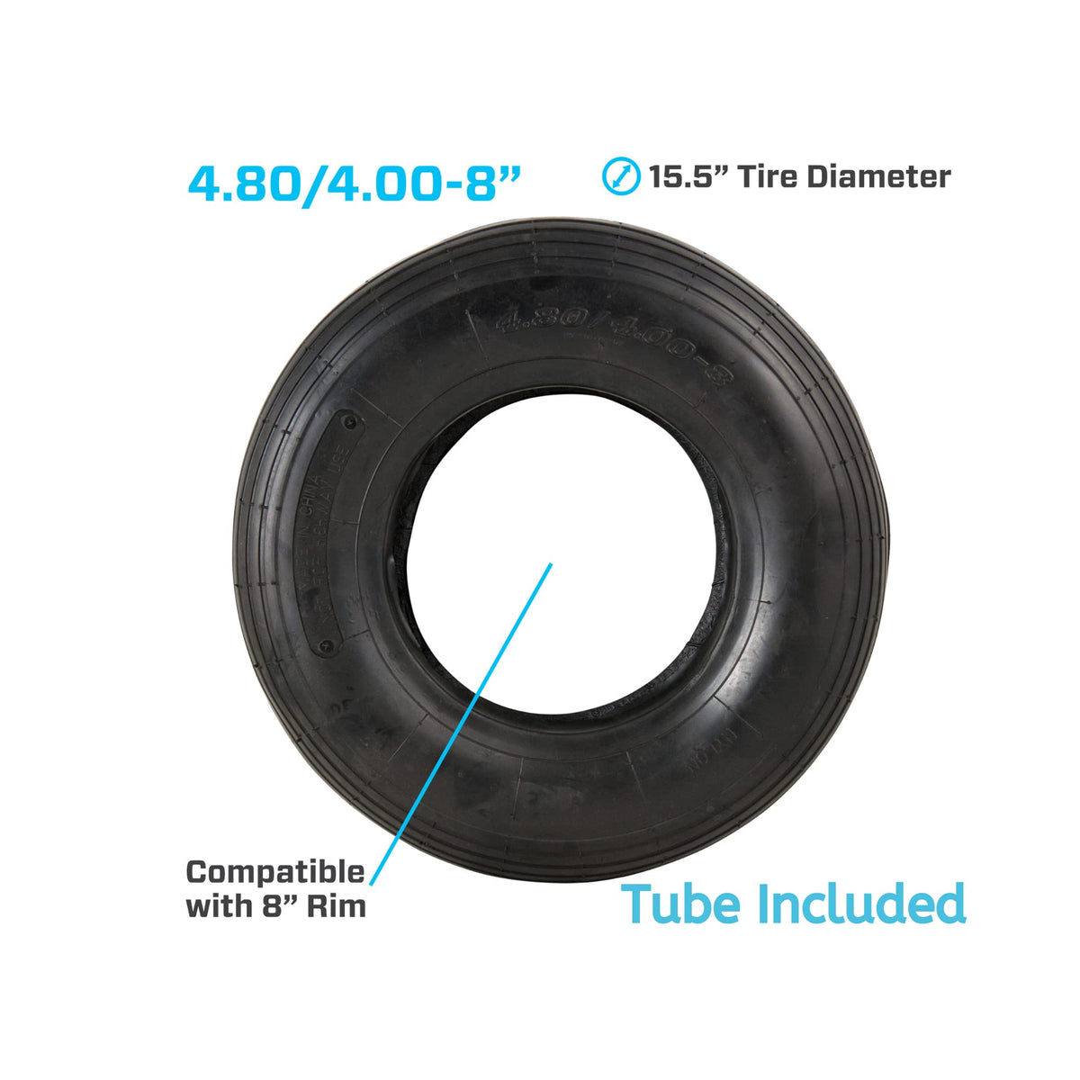 4.80/4.00-8" Ribbed Tread Pneumatic Tire and Inner Tube Set X365840