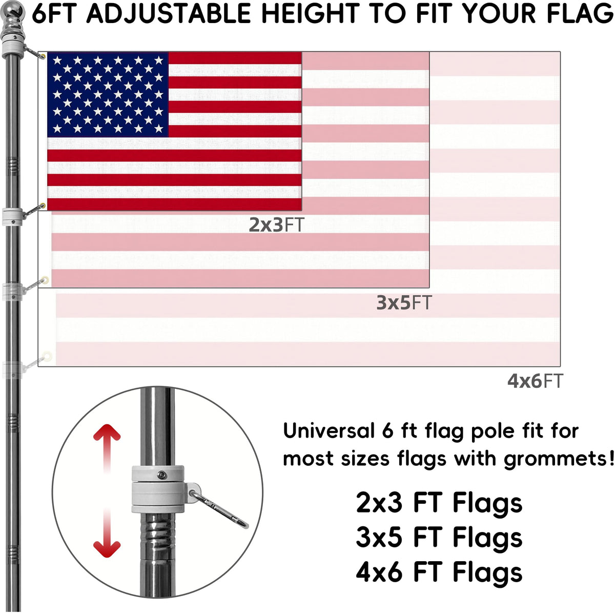 6 FT Stainless Steel Flag Pole Kit, 2 Packs G7543