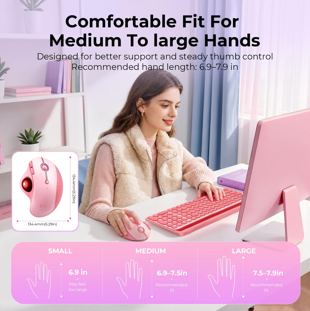 Wireless Ergonomic Pink Trackball Mouse B973085