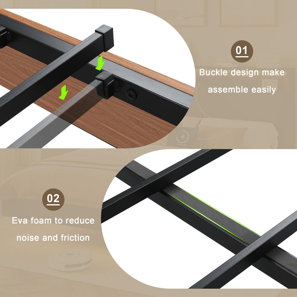 Full Size Floating Bed Frame with LED Light and Charging Station V900009