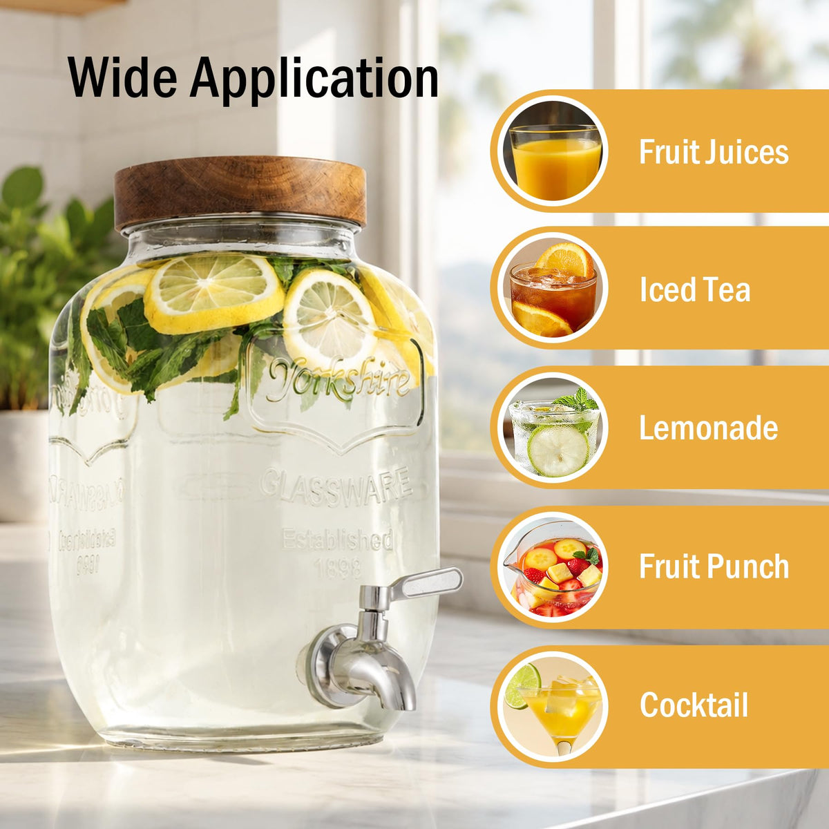 1 Gallon Glass Drink Dispenser with Stand, 2 Pcs Q56671