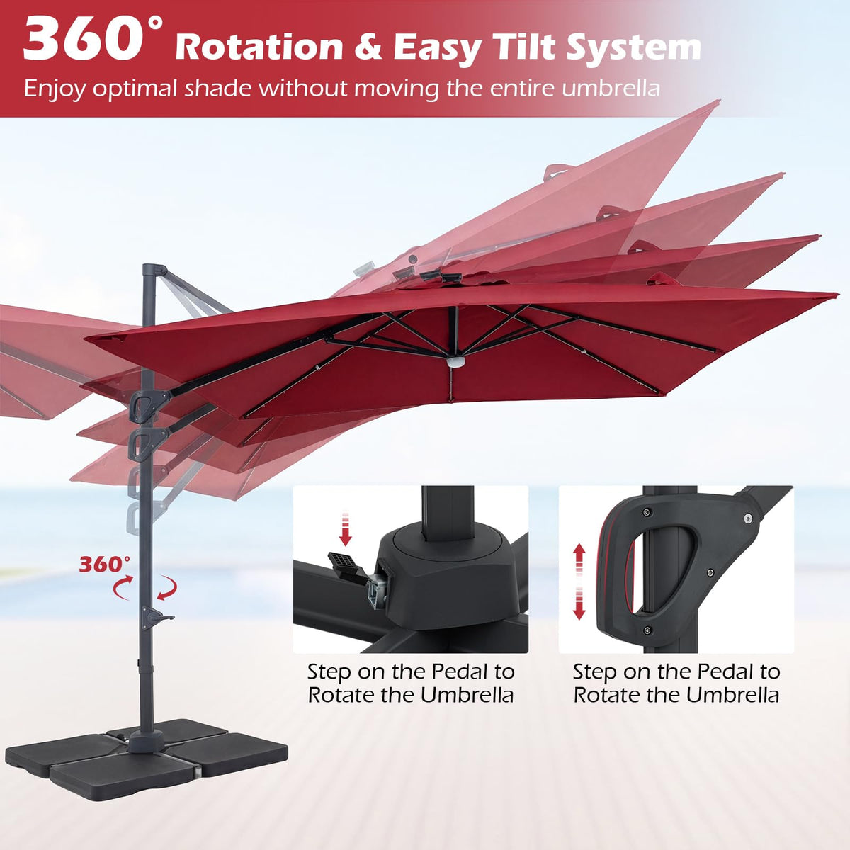 10ft Solar LED Patio Umbrella with Aluminum Pole J837425